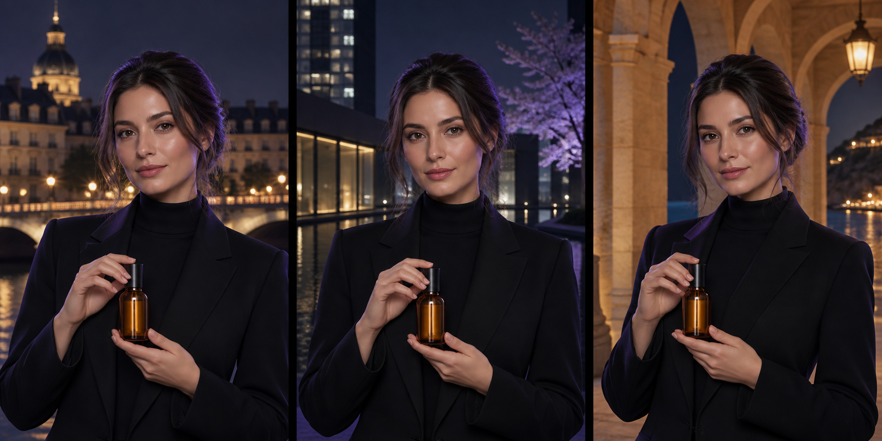 The same brand presenter adapted for three international markets
